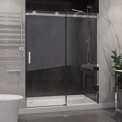 ANZZI 76 x 48 inch Frameless Shower Door in Polished Chrome | Water Repellent Glass Shower Door with Seal Strip Parts and Handle | Easy Glide Rollers Sliding Shower Door | AMZSD05701CH