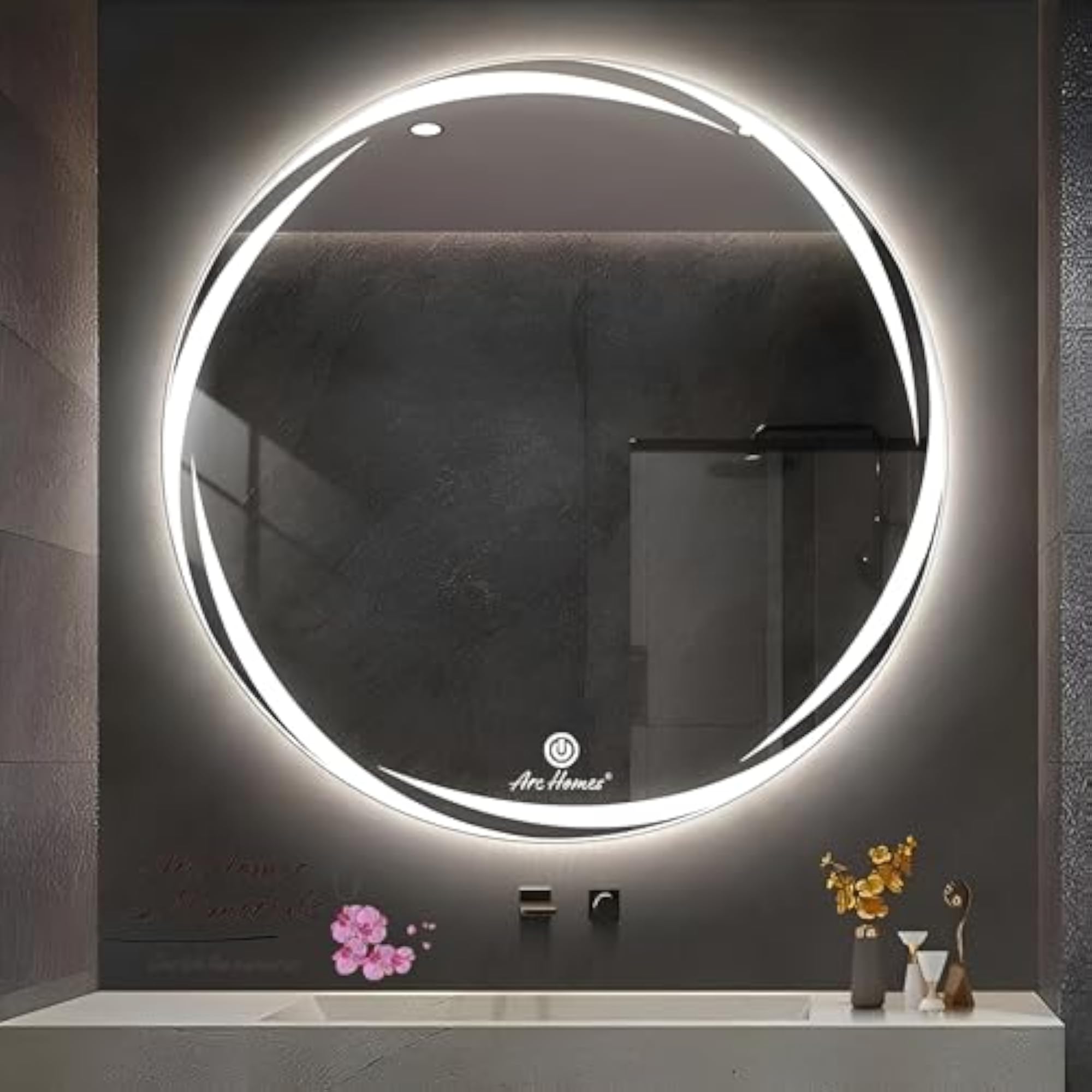 Wall Mounted Round LED Mirror with Touch Sensor