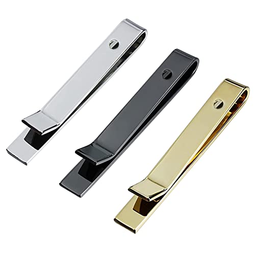 Roctee 3 Pack Skinny Tie Bar Clip Set 1.69in, Small Tie Clips for Men, Tie Necktie Clasp Pinch Clip on Tie, Suitable for Business Metting Wedding Anniversary Best Gift2