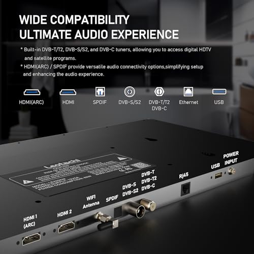 Leotachi 32-Zoll High-End-Smart-Badezimmerspiegel-TV - 4K Ultra HD, IP66 wasserdicht, Android TV, Sprachfernbedienung, integrierter ATSC-Tuner, HDMI (ARC), SPDIF, Upgrade für Ihr Badezimmer (Silber) – Bild 6