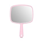 PROTECLE Large Hand Mirror, Salon Barber Hairdressing Handheld Mirror with Handle (Square Pink 10.3x7.4)