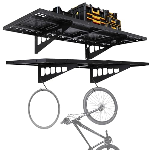 Garvee Garage Wall Shelving with Hooks, Garage Storage Rack, Heavy Duty Bike Storage Rack for Tool Room, Storage Room, Store Supermarket, 580 LBS Load