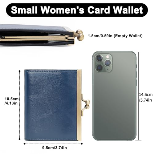 Image of GOIACII Credit Card Holder Vintage Wallet for Women Genuine Leather Ladies Card Cases with Kiss Lock Small Blue
