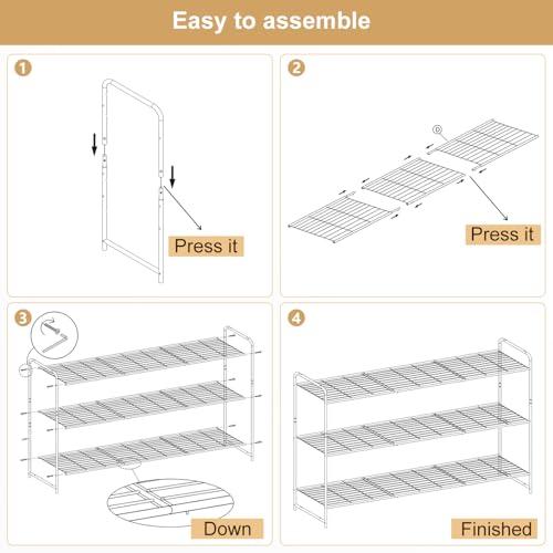 Image of KEETDY 3-Tier Long Shoe Rack for Closet Metal Shoe Organizer for Entryway, Wide Stackable Shoe Storage Shelf with Sturdy Wire Grid for Closet Floor, Bedroom, White