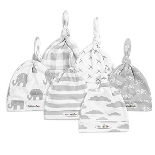 BaeBae Goods Baby Beanies  Newborn Baby Hats 6 Pack  Adjustable Baby Hats in Stylish, Unisex Designs  Baby Boy Hats with Top Knot  Stretchy Newborn Hats for Boys and Girls  Infant Caps Grey