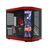Hyte Y70 Touch Infinite Dual Chamber ATX Mid Tower Modern Aesthetic Case with Integrated 2.5K LCD Touchscreen - Black Cherry/Red