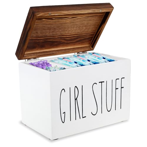 SUPPUIMNT Trä förvaringslåda hygienartiklar, tamponhållare för badrum mångsidig tampong förvaringsblock organisatör praktisk näsdukslåda tampong med gångjärnslock Lady Stuff (B)