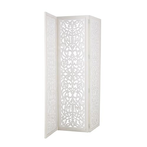 Deco 79 Wooden Floral Handmade Foldable Partition 3 Panel Room Divider Screen with Carved Design, 60" x 1" x 69", White by deco 79 - Used condition - Image 2