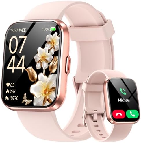 Smartwatch Damen mit Telefonfunktion/Whatsapp, 1.85" Smart Watch Fitness Tracker mit Herzfrequenz/Schlafmonitor, 10 Tage Akku, 120+ Sportmodi 3ATM Wasserdicht Fitnessuhr Damen für