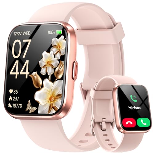 Smartwatch Damen mit Telefonfunktion/Whatsapp, 1.85 Smart Watch Fitness Tracker mit Herzfrequenz/Schlafmonitor, 10 Tage Akku, 120+ Sportmodi 3ATM Wasserdicht Fitnessuhr Damen für Samsung/Android/iOS