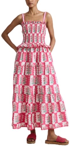 Image of Y2k Patchwork Floral Maxi Dress Boho Flowy Ruffle Tiered Summer Dress Cute Beach Smocked Long Sundresses for Women