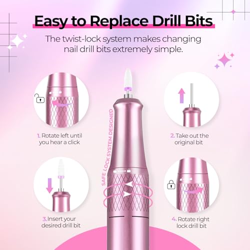 JOSGLOI Electric Nail Drill Professional: Shiny 40000RPM Electric Nail File Kit E File Nail Drill Machine with LCD Display for Acrylic Gel, Manicure Pedicure Polishing Grinder for Salon Home, Diamond — view 3