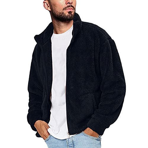 BIKETAFUWY Veste polaire pour homme - Veste demi-saison - Fermeture éclair - Respirant - Veste à capuche - Veste softshell chaude - Doudoune matelassée, bleu foncé, XXXL Cover