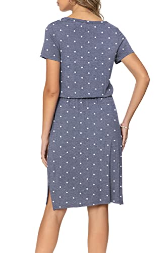 Levaca Womens Summer Comfy Modest Short Sleeve Pockets Midi Dress Polka Dots Blue L #TOP3