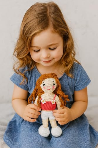 Image of Sutra Handmade Crochet Doll in Red Floral Top & White Skirt | Wool Amigurumi Soft Toy | Handmade Gift for Kids, Nursery & Home Decor