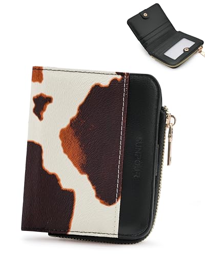 Image of Small Bifold Wallets Woman RFID Mini Wallet for Women Slim Card Holder with Zipper Coin Pocket & 2 ID Windows (Cow)