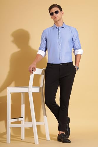 Image of Fyltr Men's Regular Fit Oxford Cotton Blend Shirt - Full Sleeve | Contrast Trim Fabric | Formal Shirts for Men