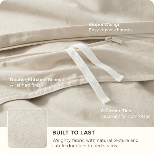Image of Bedsure PureWoven 100% Cotton Slub Weave Duvet Cover Set, Queen Set, 3-PC | Luxury Linen-Like Textured Bedding Set, Double-Stitched, Easy to Change with Zipper Closure, Slub Ivory, 90 inch x 90 inch