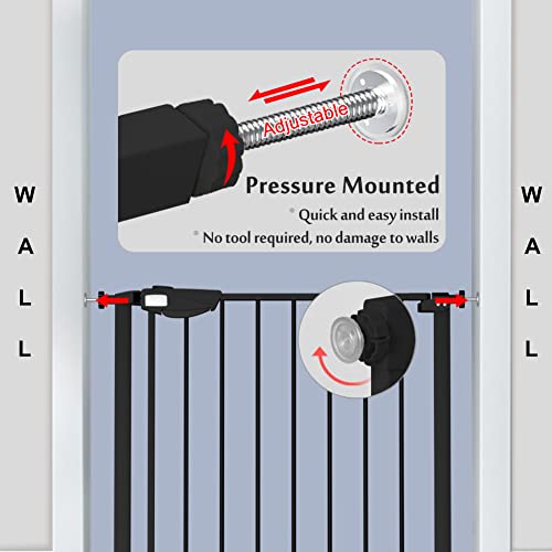 Image of DEARBB Triple Lock Baby Gate for Stairs Doorways and House Pressure Mounted Easy Walk Through Auto Close Safety Pet Gate Black 31.1-35.03 inch