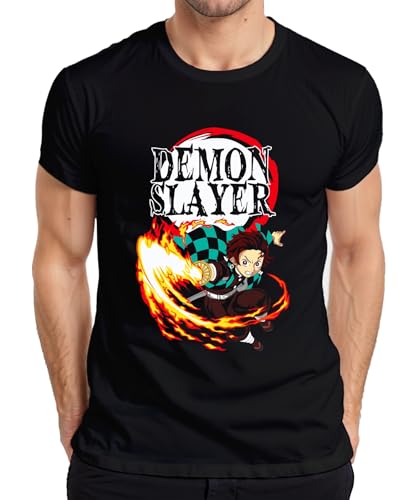 T-shirt pour homme Demon Slayer Tanjiro Kamado Hinokami Kagura Anime Cadeau, Noir , L