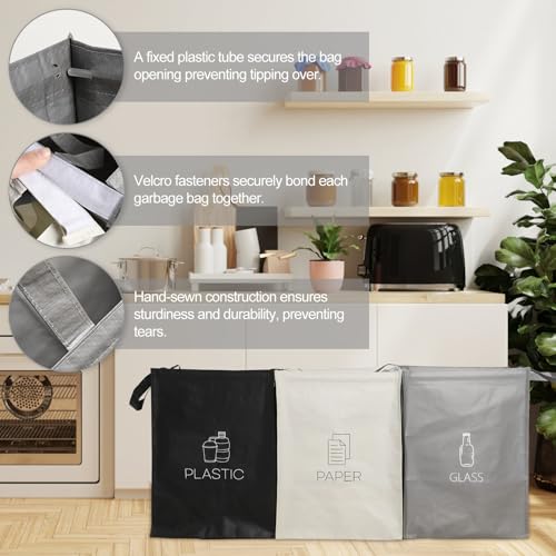 guobinZH 3-krotny system segregacji śmieci, do papieru, szkła, plastiku, system recyklingu, kosz na śmieci ze stabilizatorami, system segregacji odpadów wielokrotnego użytku, do użytku wewnątrz i na