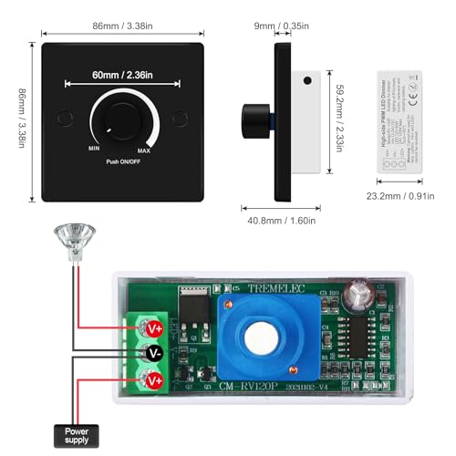 VIPMOON DC 12V-24V LED Dimmer Switch, Push ON/OFF Rotary Control Dimmer Switches, High Side PWM Dimmer for Dimmable Single Color Strip Lights in RV Auto, Camping Trailers, Boats, Caravans, Black - Image 6