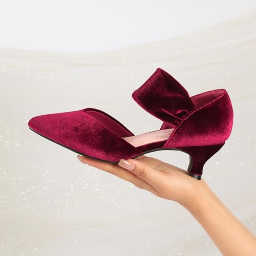 RIBONGZ Comfortable Prom Heels for Women Closed Toe Burgundy Kitten Low Heels Pointed Toe Sexy Slip on Pumps Bridal Party Dressy Red Shoes 6 by RIBONGZ - Used condition - Image 9