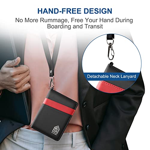 Passport Holder for Travel with Neck Lanyard, Passport Case Passport Cover with Pen, RFID Blocking Passport Wallet for Men and Women, Black3