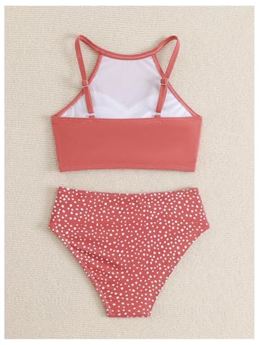 OYOANGLE Girl's 2 Piece Tankini Set Polka Dots High Waisted Bikini Set Beach Sports Bathing Suit2