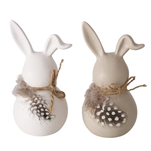 2 STK Osterhasen Keramik Leonessa Weiss Creme 12cm Deko Hasen n254 Osterhase Ostern Dekoration Geschenk Set Knickohr Federn Häschen Niedlich Silouette Cover