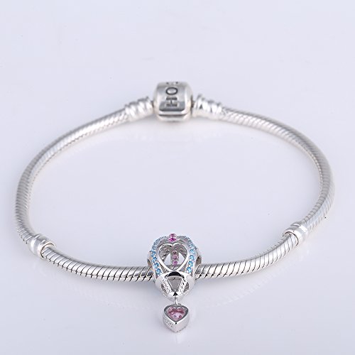 Paiyuan Hot Air Balloon Charms With Pink Cz Heart 925 Sterling Silver Openwork Love Charm For European Bracelet #TOP3