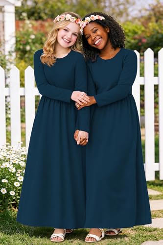 Image of Deerose Girls Maxi Dress Short Sleeve Casual Long Dresses with Pockets 5-14 Years