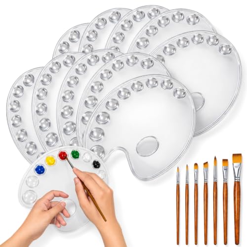 10 Paletas desechables para Pintura con 7 Pinceles de fibra sintética