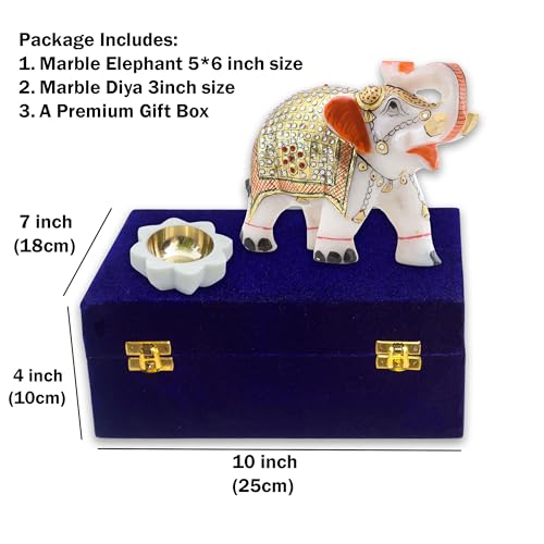 Diwali Gift Set with Handcrafted 5-Inch Marble Elephant & 3-Inch Marble Diya - Ideal for Home Decor, Vastu, Feng Shui, Weddings, Housewarming & Corporate Gifts — photo — 7 of 9