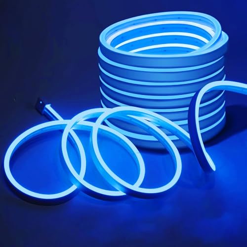 Image of NEWNESS 13.2 Feet Blue Neon LED Strip Lights | IP65 Waterproof Flexible Silicone Rope Light with 12V Power Adapter for Home Decor