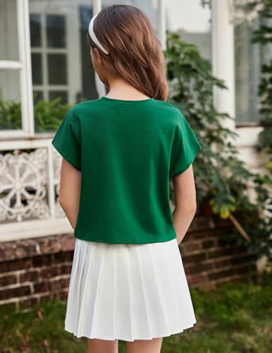 Image of Arshiner Girls Shirt Crop Tops Short Sleeve Summer Drop Shoulder Batwing Sleeve Crewneck Loose T Shirt Tee