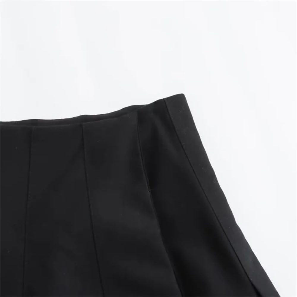 Falda Corta De Mujer - Minifalda Plisada Ancha para Mujer Estilo Preppy Dulce Retro Botón A Presión Cintura Alta Falda Negra De Corte A