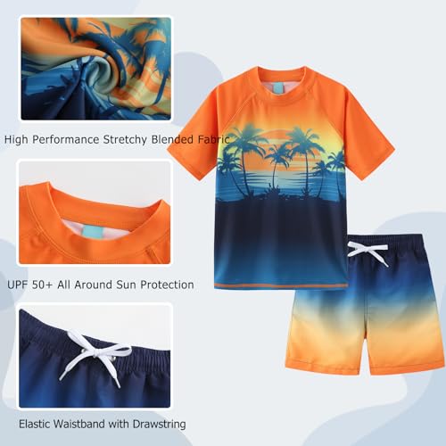 Aisyee UV Badeset Jungen Schwimmshirt Jungen Zweiteilig Kurzarm Badeshirt Kinder Boardshorts Jungen Badeanzug Set 134 140/9-10 Jahre