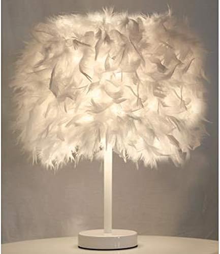 Feather Table Lamp, Vintage Elegant Bedside Desk Night Light White Lampshade for Bedroom Foyer Living Reading Sitting Room Decorations with Free Light Buld