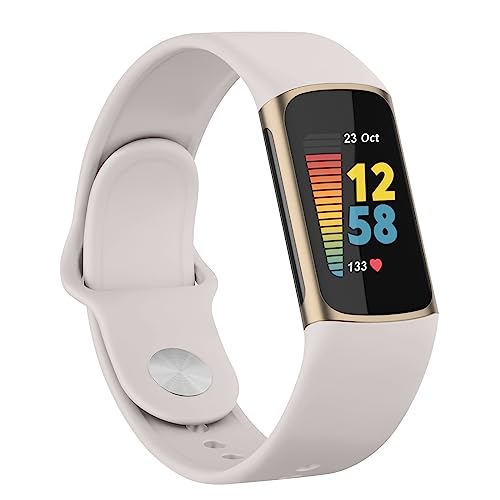 Vanjua Band Compatible with Fitbit Charge 6 Bands Women Men, Soft Silicone Adjustable Waterproof Sport Replacement Wristbands Strap for Fitbit Charge 6 / Charge 5 (Starlight)
