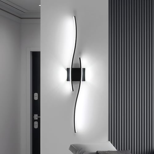 Comely LED Wall Lights Indoor 27W, Modern Black Wall Lights 6500K Cool Light, Aluminium Wall Lighting Fixtures for Bedroom Hallway Living Room Dining Room Staircase