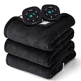 Bedsure Electric Blanket Queen Size - Dual Control Heated Blanket Queen, Fast Heating with 10 Time Settings & 10 Heat Settings, Warm Gift for Grandma (84x90 inches, Black)