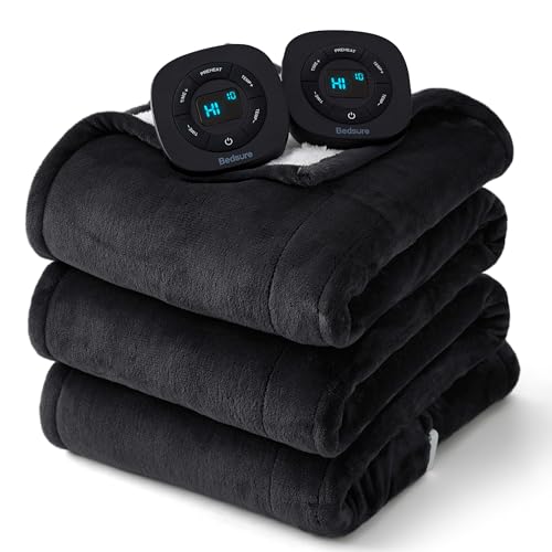 Bedsure Electric Blanket King Size - Dual Control Heated Blanket King Size, Fast Heating with 10 Time Settings & 10 Heat Settings, Warm Gift for Grandma (100x90 inches, Black)