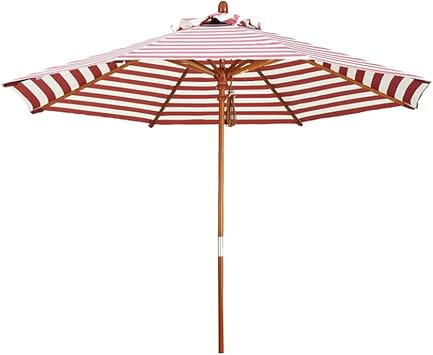 Outdoor Patio Striped Umbrella,9ft Wooden Beach Umbrella,UV Protection Garden Parasol,Market Table Sun Umbrella for Backyard Pool