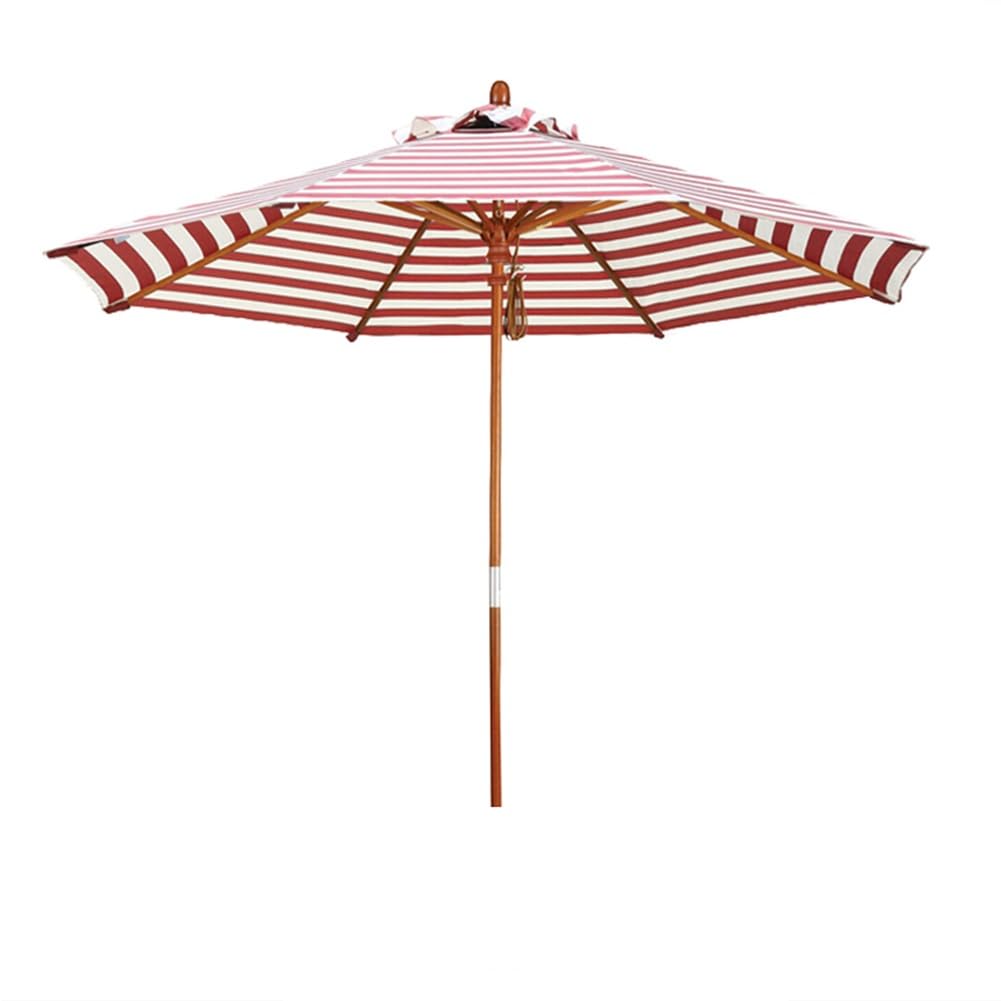 Outdoor Patio Striped Umbrella 9ft Wooden Beach Umbrella UV Protection Garden Parasol Market Table Sun Umbrella for Backyard