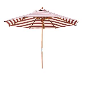 Outdoor Patio Striped Umbrella 9ft Wooden Beach Umbrella UV Protection Garden Parasol Market Table Sun Umbrella for Backyard