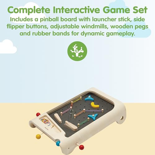 Image of PlanToys Pinball Wooden Tabletop Arcade Game for Kids Ages 3+ | Montessori Toy for Coordination, Focus & Fine Motor Skills | Eco-Friendly Educational Indoor Game
