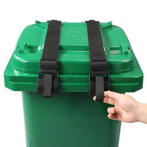 Cathie Moochie 2 Pcs Trash Can Lock for Animals Secure Garbage Can Lid Straps Adjustable Heavy Duty Outdoor Bins, Bear/Raccoon/Dog Proof by Cathie Moochie - Used condition - US$22.79