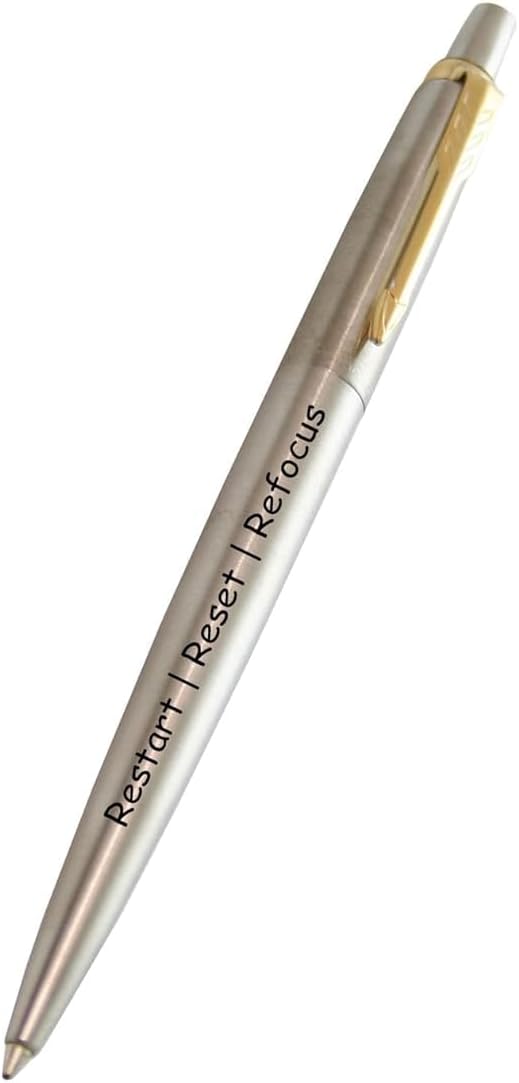 HAR Enterprises Parker Jotter Pen – Engraved with Restart | Reset | Refocus | Unique Gift for Men, Birthday Gift for Friend, Gifts for Women, Gift for Professionals