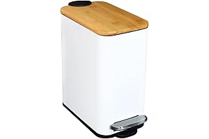 SIDIANBAN White Bamboo Trash Can with Soft Close Lid and Foot Pedal